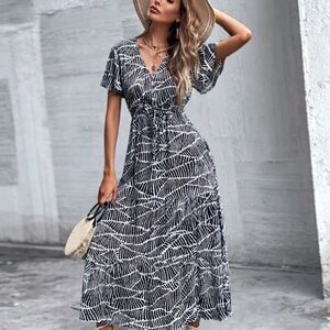 Allover Print Ruffle Hem A-line Dress